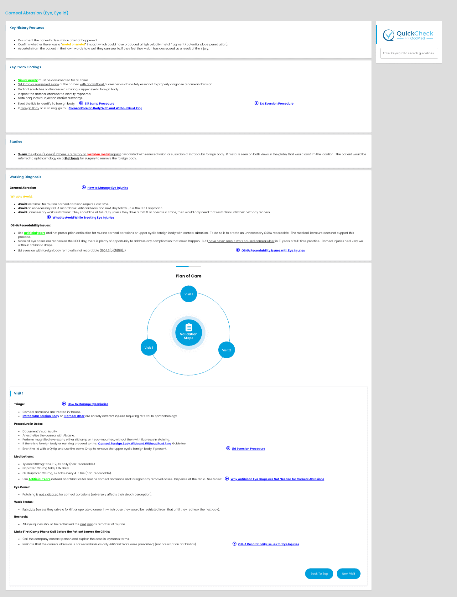 OccDocOne Corneal Abrasion guideline